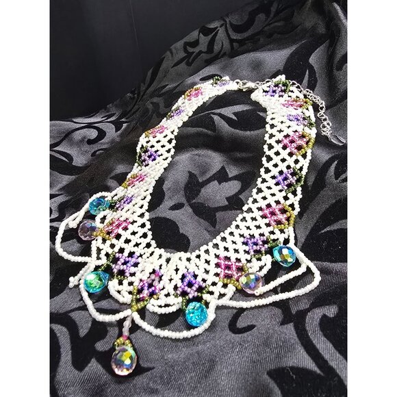 Handcrafted Beaded Choker .925 Sterling Silver Pink and Purple Hyacinth Inspired - Picture 8 of 11